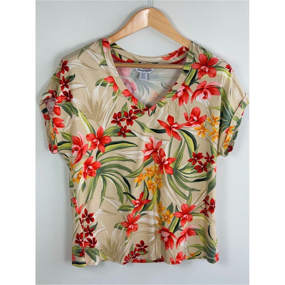 Tommy Bahama Tropical Floral V Neck Top Small